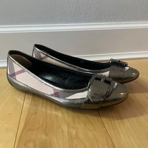 Burberry Womens Itcalbrimon Nova Check Patent Leather Buckle Ballet Flat US7